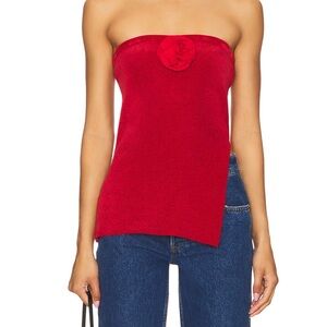 With Jean Red Strapless belle Top